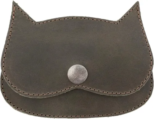 Miniatura 6 de Hide & Drink, Cartera en forma de gato, bolsa para monedas, soporte para dinero, accesorio de viaje, cuero de grano completo, hecho a mano, Negro