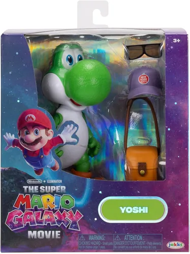 Miniatura 2 de Figuras de acción de la película Super Mario Galaxy de 5 pulgadas Serie 1 – Figura de Yoshi con sombrero, gafas de sol y accesorios de cartera