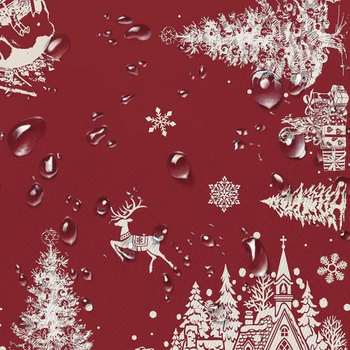 Miniatura 4 de Mantel redondo de Navidad de 60 x 60 pulgadas, mantel de Navidad con diseño de árbol de Navidad, alce, Papá Noel, copo de nieve, color rojo, Navidad