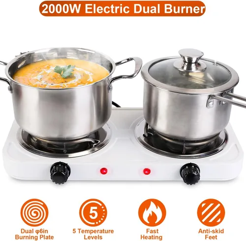 Miniatura 2 de Portátil de doble quemador eléctrico de calentamiento de bobina caliente estufa encimera RV placa calefactora controles de temperatura fácil