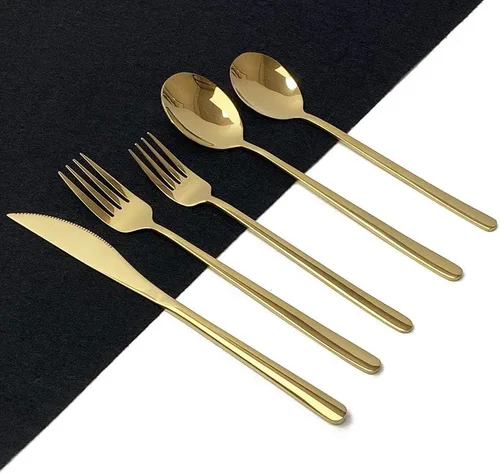Miniatura 12 de Mirror Poblished - Juego de cubiertos negros de 5 piezas de acero inoxidable para 1, juego de cubiertos de acabado satinado para el hogar