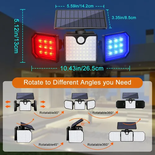 Miniatura 7 de Aolyty Luces solares con sensor de movimiento, luces estroboscópicas solares impermeables IP65, luces de pared estroboscópicas - Blanco