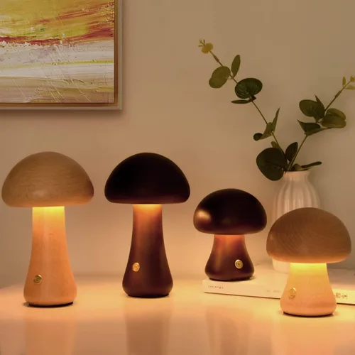 Miniatura 2 de Lámpara única pequeña de madera con forma de hongos, decoración de setas, lámpara de noche, lámpara de hongo recargable para decoración del hogar