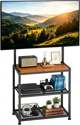 Miniatura 9 de Soporte de TV de esquina pequeño de piso de 23 a 50 pulgadas con estantes de almacenamiento para sala de estar y dormitorio, soportes de televisión