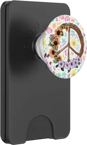 Miniatura 7 de Letrero de la paz de flores vintage – Retro de los 70 hippies Art Gift – PopSockets Grip y soporte para teléfonos y tabletas, Negro