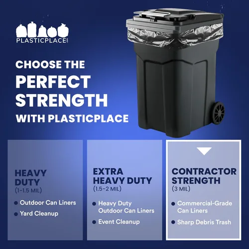 Miniatura 7 de Plasticplace Bolsas de basura de 65 galones │ 3.0 mil │ Revestimientos negros resistentes para botes de basura │ 50 x 48 pulgadas (50 unidades)