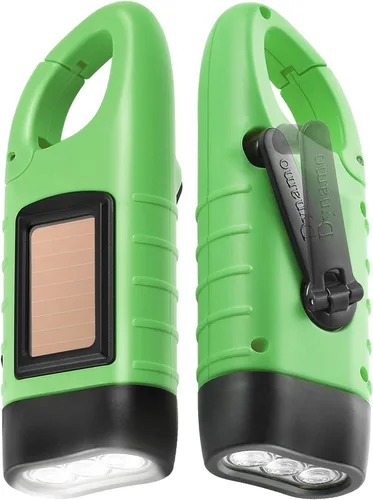 Miniatura 13 de Simpeak Paquete de 2 linternas de manivela con energía solar, linterna LED recargable de emergencia para supervivencia, luz de anilla de enganche