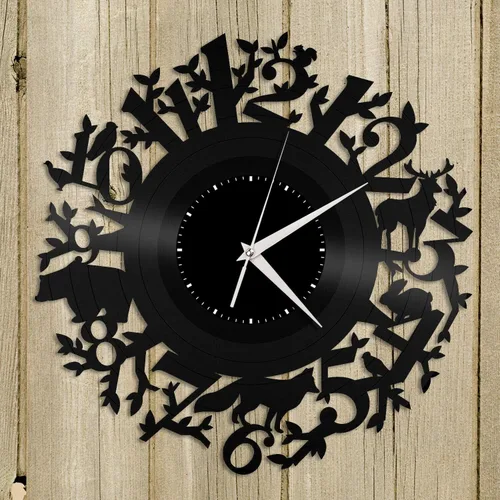 Reloj de pared de vinilo de animales del bosque, regalo único para amantes de los animales, decoración de habitación, diseño vintage, oficina, bar,