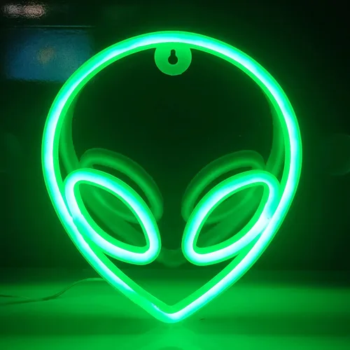 JYWJ Luz de neón alienígena, USB o 3-AA alimentada por pilas de neón, decoración de pared de escritorio LED, varias fiestas, decoración de locales