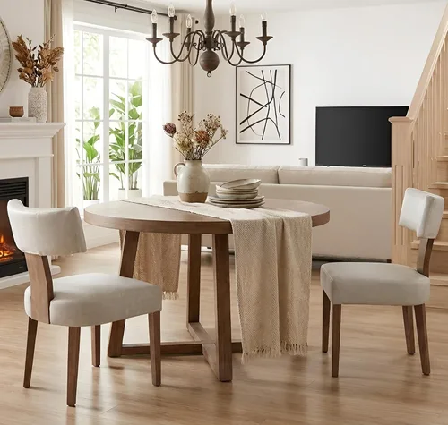 Miniatura 10 de Shunzhi Juego de 2 sillas de comedor modernas de mediados de siglo, sillas tapizadas de madera para comedor, sillas de cocina estilo granja, sillas