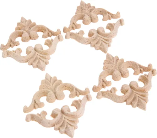 Miniatura 2 de MUXSAM Apliques tallados en madera, calcomanías Little Onlays, 8 piezas de tallas de madera sin pintar para armario, chimenea, tocador, cama