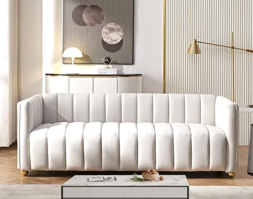 Miniatura 11 de Container Furniture Direct Glam - Sofá Art Deco tapizado de tela con marco de madera maciza de 82.7 pulgadas para sala de estar, oficina, Marfil