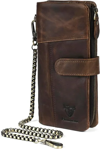 Miniatura 80 de Genuino Caballo Loco Cuero Regalo de Viaje Moneda Bolsillo Tarjetero Organizador Largo Cadena Rfid Cartera Monedero Con Broche Para Hombres Hombres