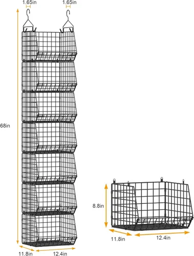 Miniatura 3 de Organizador de armario colgante de 7 niveles plegable y almacenamiento, estantería de alambre para armario con 5 ganchos en S, cesta colgante