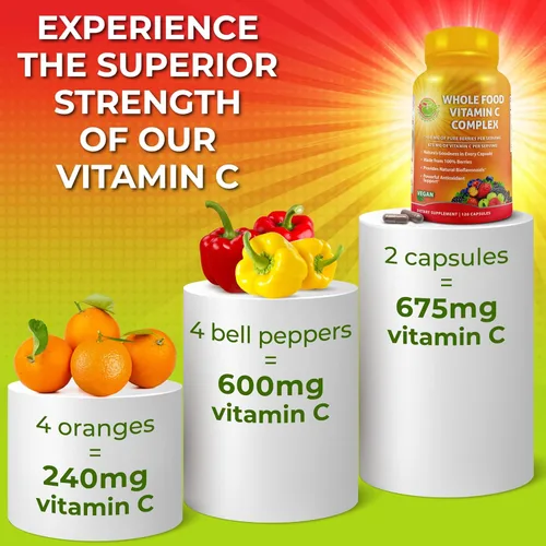 Miniatura 3 de Complejo de vitamina C de alimentos integrales, 1450 mg de bayas orgánicas, 675 mg de vitamina C por porción, antioxidante de alta potencia y apoyo