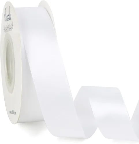 Ribbli - Cinta de satén blanca de doble cara, 1 pulgada x 25 yardas, uso para ramo de lazos, envoltura de regalos, arreglos florales Blanco
