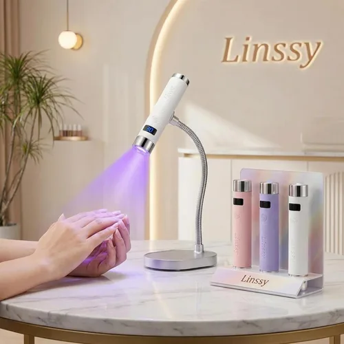 Miniatura 8 de Linssy Mini Luz UV para Uñas con Sensor Automático y Soporte de Cuello de Cisne, Lámpara de Uñas Inalámbrica Portátil con Pantalla LCD, Luz UV