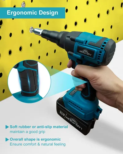 Miniatura 3 de Pistola de Remaches Inalámbrica con Cargador y 2 Baterías, Kit de Herramienta de Remaches Ciegos Eléctrica sin Escobillas, Pistola de Remaches