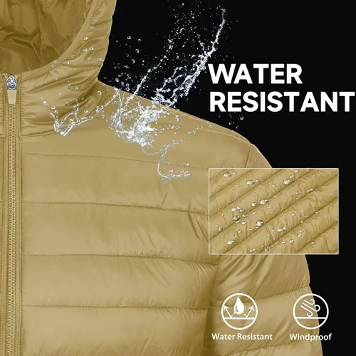 Miniatura 4 de MAGCOMSEN Chaqueta acolchada ligera con capucha para hombre, con cremallera completa, resistente al agua, acolchada, con forro