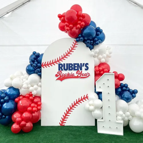 Miniatura 4 de VitaCraft Kit de arco de guirnalda de globos de béisbol, 136 piezas de arco de globos rojo, blanco y azul marino con guante de béisbol globo