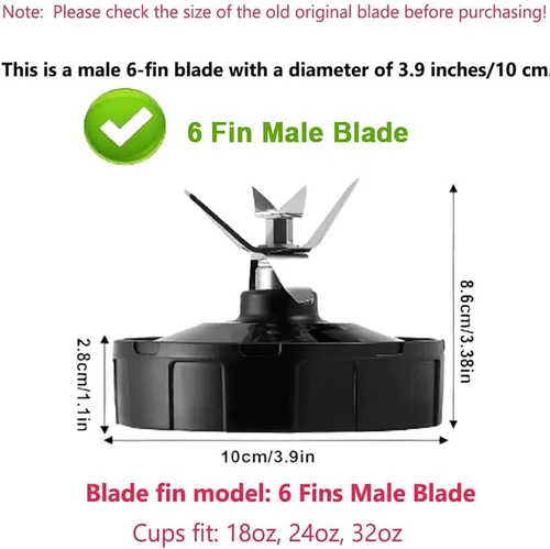 Miniatura 3 de Cuchilla macho de 6 aletas compatible con licuadora Ninja BL480W-70 BL450-70 BL451-70 BL454-70 BL455-70 BL481-70, apto para tazas de 18 onzas, 24