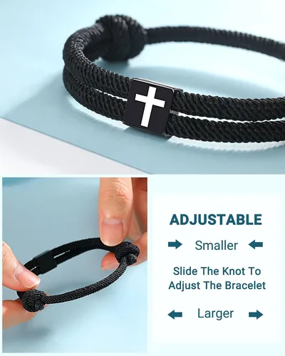 Miniatura 4 de UNGENT THEM Pulsera de cuerda trenzada con cruz para hombres y niños, Navidad, San Valentín, graduación, Pascua, regalos de bautismo cristiano