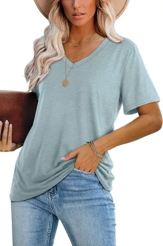 Miniatura 2 de WIHOLL Remeras casuales de manga corta con cuello en V para mujer
