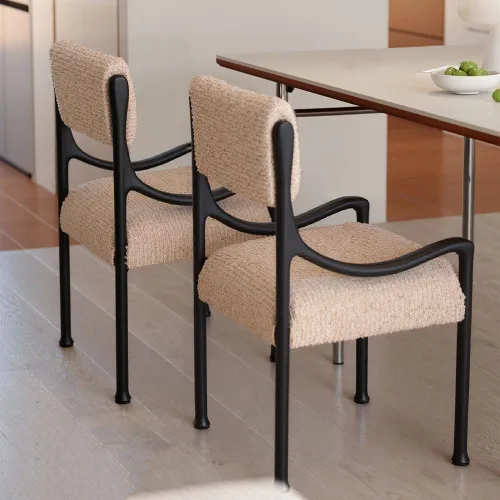 Miniatura 2 de sillas de comedor Silla de comedor retro de madera con respaldo tapizado y asiento curvos reposabrazos cocina moderna