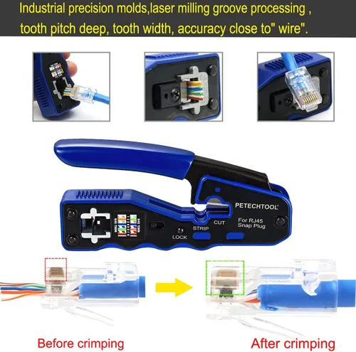 Miniatura 3 de Kit de herramientas de crimpado RJ45, herramienta de crimpado Ethernet, cortador de pelacables para conectores Cat5e Cat6 Cat6a Pass Thrugh con 10