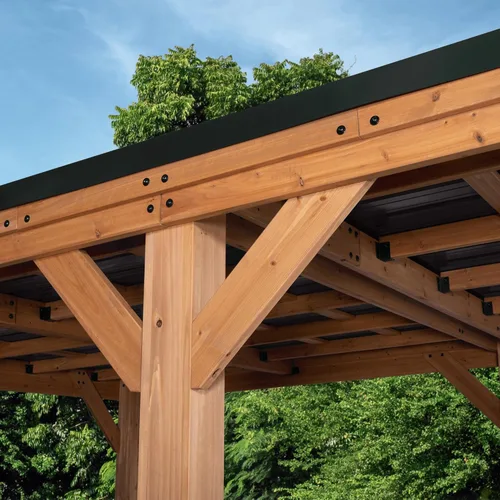 Miniatura 9 de Backyard Discovery Kingsport Garaje de madera de cedro para exteriores de 20 x 12 pies con techo inclinado de acero galvanizado resistente, soporte