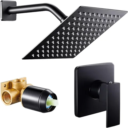 Miniatura 10 de POPFLY Juego de grifo de ducha negro, sistema de ducha de lluvia de baño con cabezal de ducha de 8 pulgadas, kit de molduras de ducha de una sola