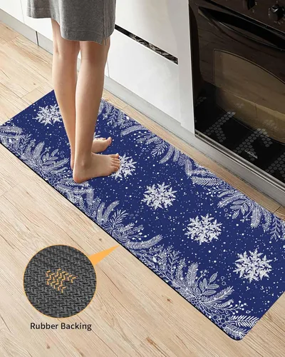 Miniatura 4 de Tapete de baño de copos de nieve azul marino para bañera, antideslizante, de secado rápido y absorbente, tierra de diatomeas, fregadero, dormitorio