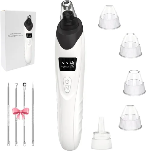 Aspiradora de poros para eliminar puntos negros, limpiador facial de poros, 5 potencias de succión, 5 sondas, kit de aspiradora de puntos negros