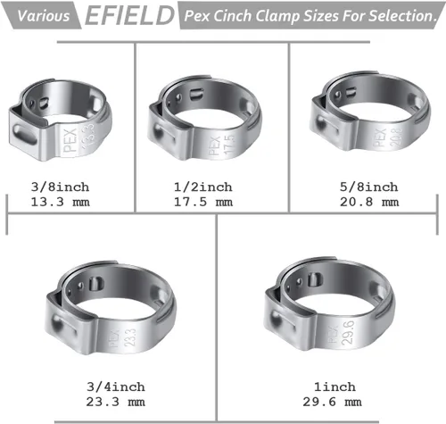 Miniatura 5 de 50 anillos de abrazadera PEX de 3/4 pulgadas, accesorios Pex de acero inoxidable, abrazaderas de compresión para conexiones de tubería PEX