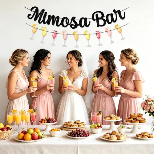 Miniatura 5 de Mimosa Bar Sign Banner Glitter Decorations for Bridal Shower Champagne Brunch Baby Shower Wedding Engagement Birthday Party Graduation Fiesta (Black)