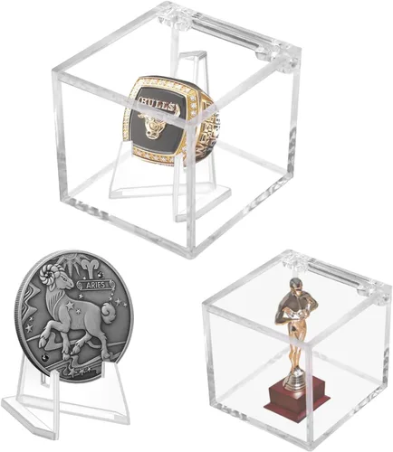 Miniatura 5 de Vitrina para anillos de campeonato, caja de exhibición de anillo de campeonato de acrílico transparente, soporte de moneda de exhibición