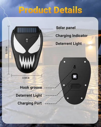 Miniatura 7 de Luces solares de depredador disuasorio de coyote – Repelente nocturno de animales con llama LED luces intermitentes para gallinero, patio y jardín