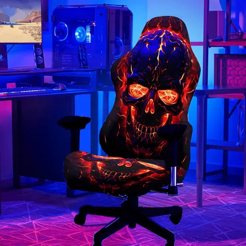 Miniatura 14 de Blacklight - Funda para silla de juegos, protector de silla de deportes electrónicos reactivo a los rayos UV con diseño de calavera de neón