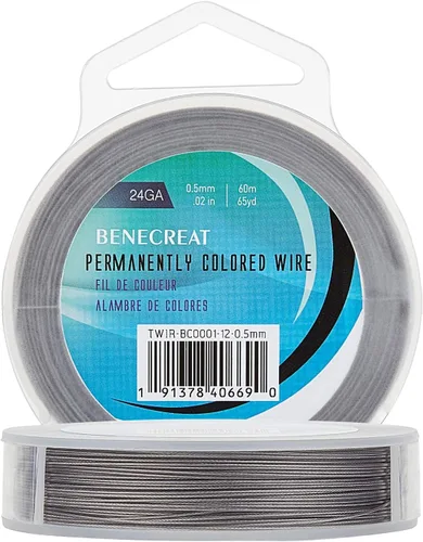 Miniatura 23 de BENECREAT 98 pies 0.02 pulgadas (0.5mm) alambre de cuentas de 7 hebras negro alambre de acero inoxidable recubierto de nailon para collar, pulsera