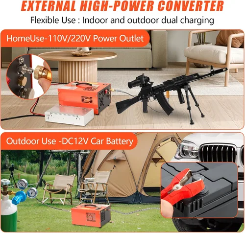 Miniatura 6 de Compresor de aire PCP, compresor PCP portátil de 4500 PSI, compresor de pistola de aire PCP de 12 V CC/110 V CA Parada manual, con adaptador