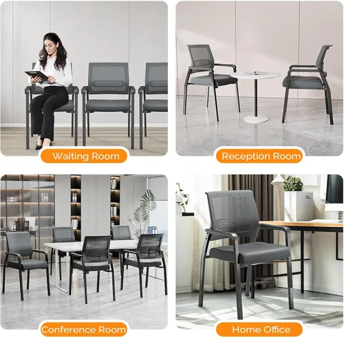 Miniatura 7 de VINGLI Sillas apilables modernas negras, capacidad de 350 libras, diseño ergonómico, sillas de sala de espera de oficina y sala de recepción