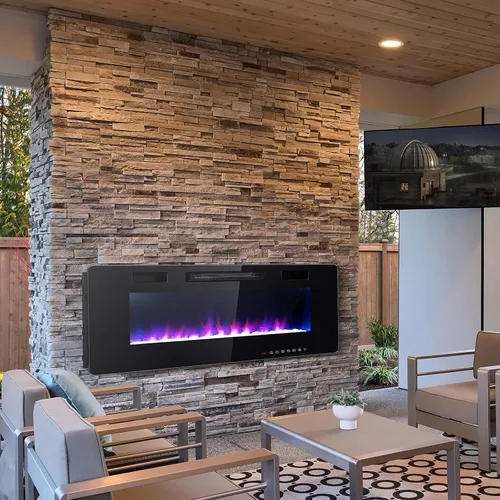 Miniatura 5 de RELAX4LIFE Chimeneas eléctricas empotradas y montadas en la pared de 60 pulgadas, insertos de chimenea eléctrica con control remoto, temporizador