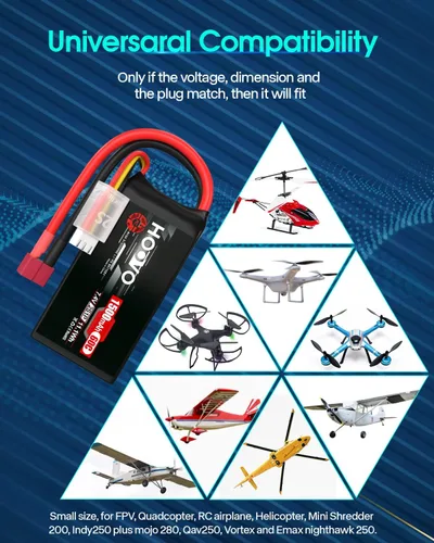 Miniatura 8 de HOOVO Paquete de batería Lipo RC 2S 7.4V 1500mAh 60C con conector T para RC Barco, Camión, Helicóptero RC, Avión, Quadcopter, UAV, Dron, FPV Racing