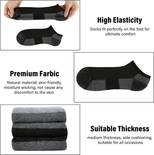 Miniatura 3 de COOPLUS Paquete de 12 calcetines tobilleros acolchados para hombre, calcetines casuales transpirables de corte bajo (talla de zapato 6-12)