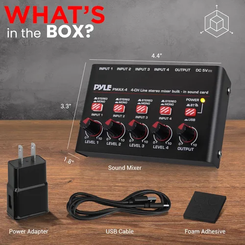 Miniatura 2 de Pyle Mezclador de línea inalámbrico Bluetooth 5.0 de 4 canales - Interfaz de audio USB - 4 entradas mono/estéreo - Ruido ultrabajo - Alto margen
