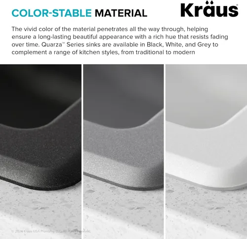 Miniatura 10 de Kraus Quarza - Fregadero de cocina de granito para montar por debajo, cajón único de 31 pulgadas, en ónix negro, KGU-413B