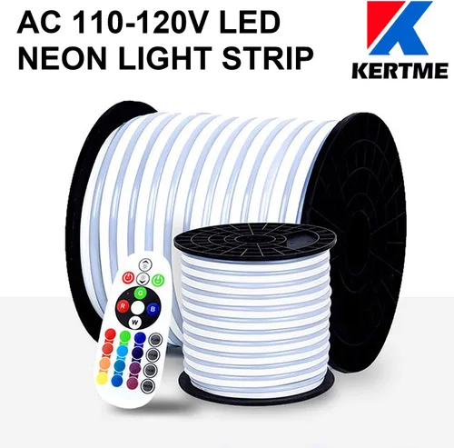 Miniatura 2 de Tira de luz LED RGB de neón, AC110-120 V/flexible, impermeable, regulable, multicolor, multimodos, cuerda de luz + control remoto de 24 teclas