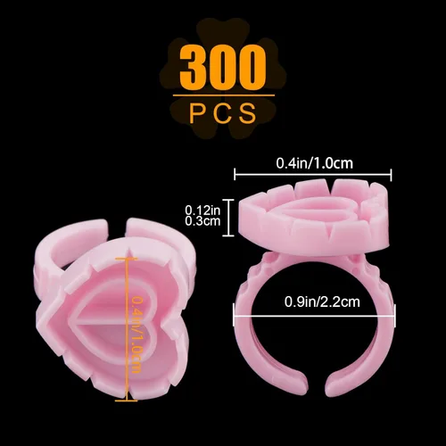 Miniatura 2 de 300 anillos de extensión de pestañas en forma de corazón, taza de pegamento para pestañas de volumen, anillos de extensión de pestañas