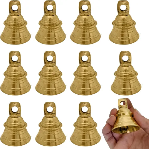 Miniatura 8 de Juego de 6 campanas de latón para colgar en el templo de Pooja Mandir, para el hogar, campanas de Navidad, decoración de árboles, artesanías