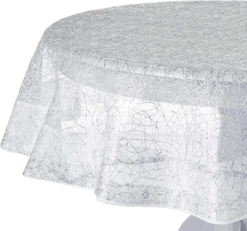 Miniatura 7 de Violet Linen Encaje de malla con diseño de borde, manteles de poliéster, 54 x 72 pulgadas, color plateado